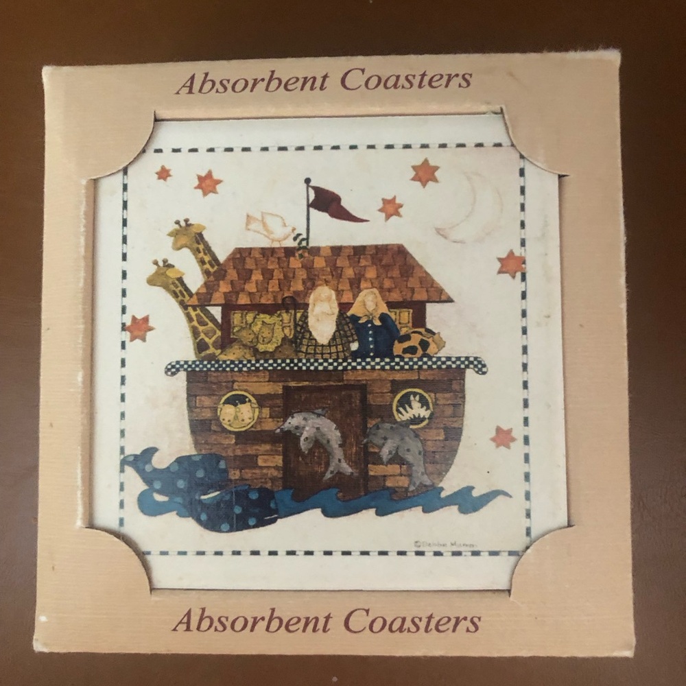 Vintage Debbie Mumm’s “Noah's Ark Journey” Absorbent Coasters Set~ NOS~